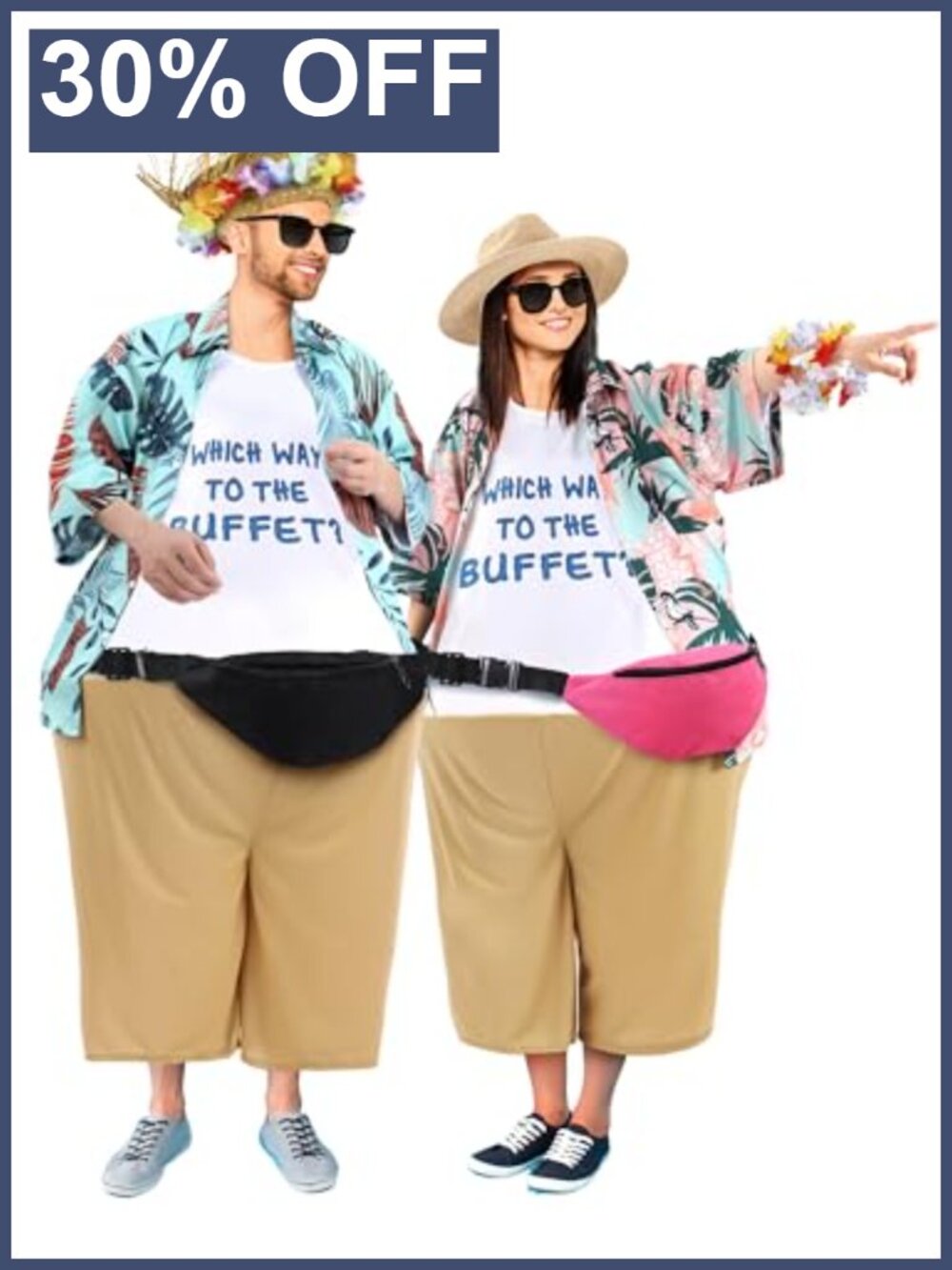 Tacky Tourist Costume Set 12 Pcs Adult Couples Polyester Halloween Luau Party